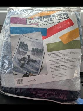 Biederlack 'Loon Lake' Blue Plush Throw Blanket NOS Vintage